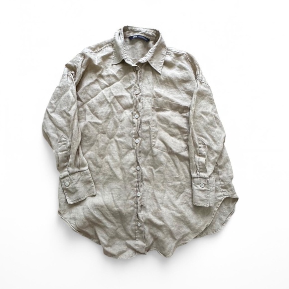 ✰ zara tan linen overshirt ✰ - Picture 1 of 4